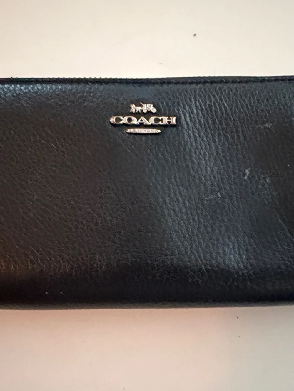 Coach Black Leather Zip Wallet with Silver Logo